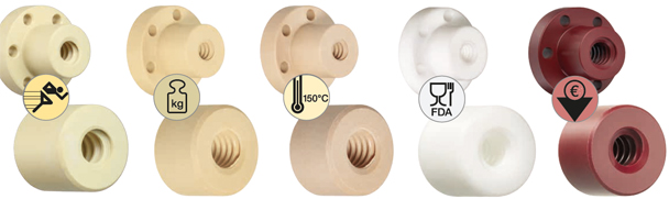drylin® lead screw nuts in 5 materials