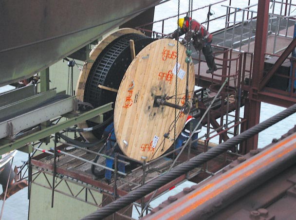 ReadyChain® installation on a bulkhandling Crane, supervised by igus®. Weight of the E-Chain® incl. Chainflex® is more than 2 tons.