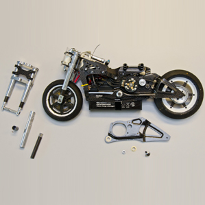 The interior structures of the RC bike and the installed iglidur® plain bearings.