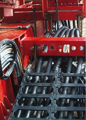 Polymer E-Chain® tames stiff hydraulic hoses.