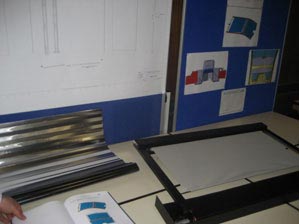 The window shutter along with the technical drawing as rough draft